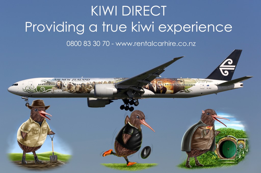 Los Angeles, United States - February 21, 2016: An Air New Zealand Boeing 777-300ER with the special livery The Hobbit and the registration ZK-OKP landing at Los Angeles International Airport (LAX) in the USA. Air New Zealand is the flag carrier airline of New Zealand headquartered in Auckland.