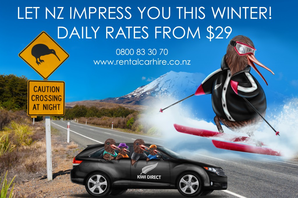 Kiwi sign near the road leading to the volcano Mt. Ruapehu, national park Tongariro. New Zealand.